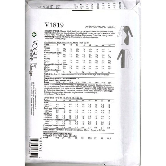 Vogue Patterns V1819 Designer Tom and Linda Platt Misses Dress 16 - 24 UNCUT - Picture 2 of 2